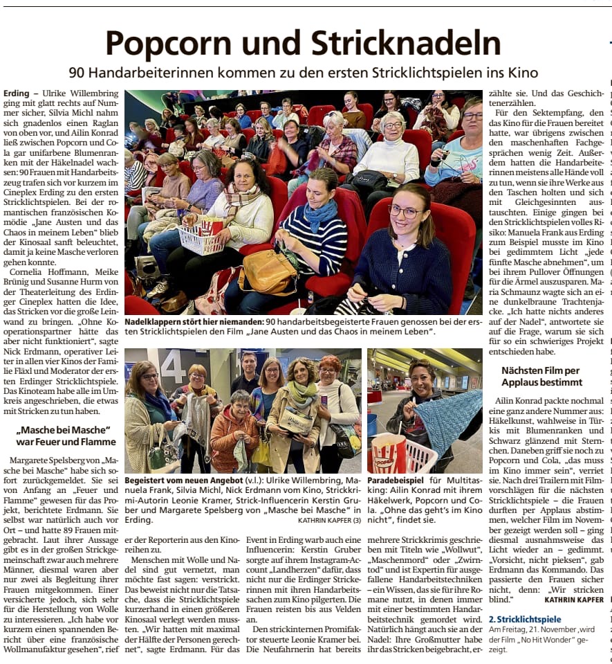Cineplex Erding Strickkino Stricken im Kino
